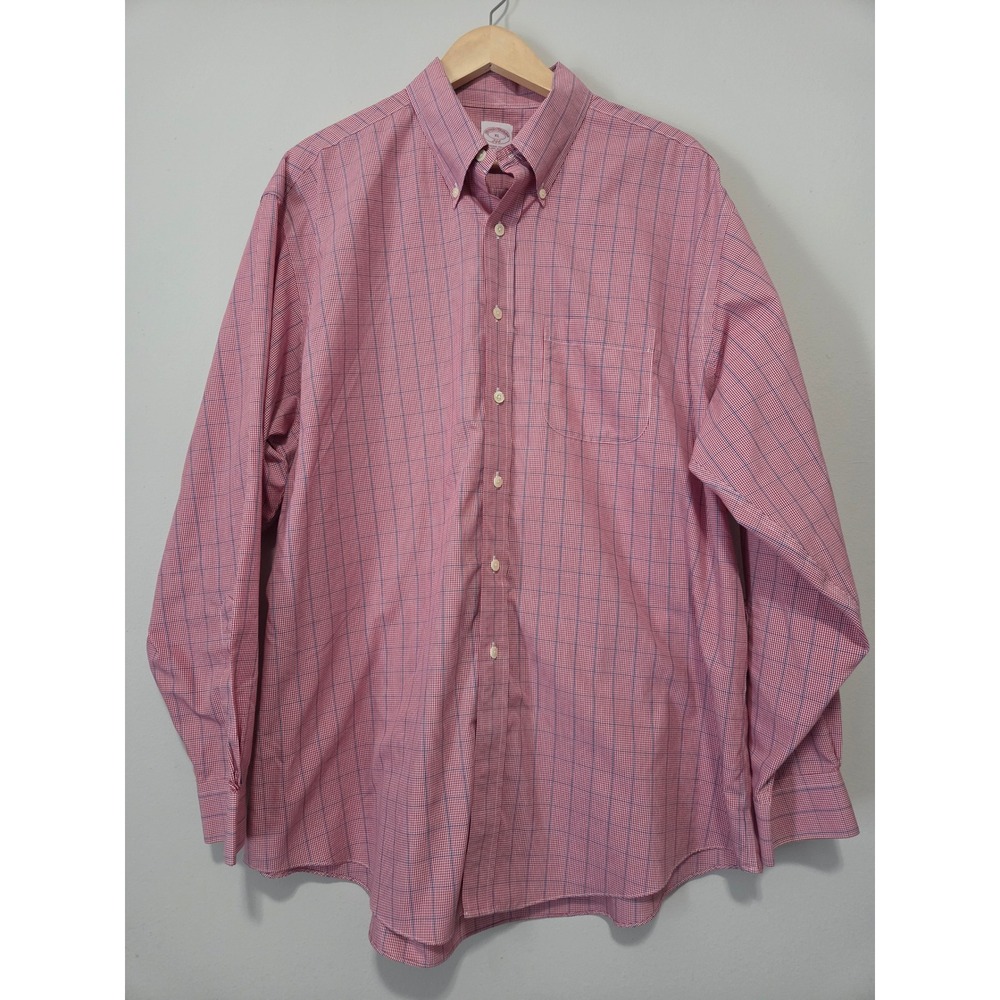 Brooks Brothers 346 Mens XL Non-Iron Cotton Button Down Shirt Red Blue Check